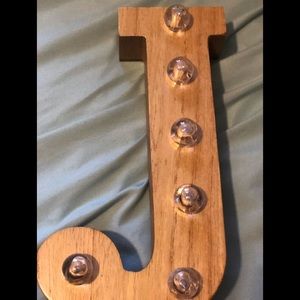 Wooden letter J - lights up when you put batteries 🔋